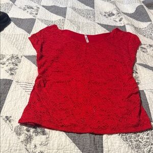 EGO Red Lace Cap-Sleeve Blouse